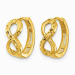 10K Yellow Gold Polished and Diamond-cut Infinity Huggie Hoop Earrings - Product Photo