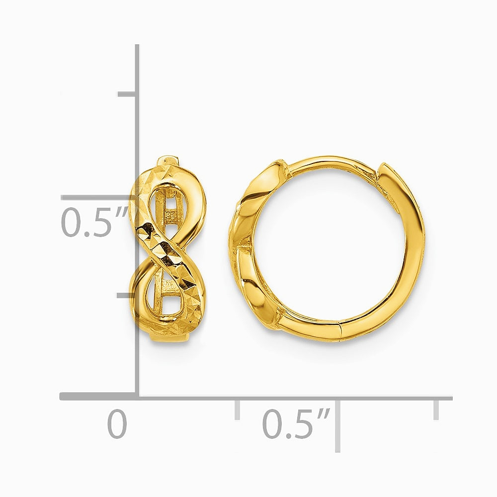 10K Yellow Gold Polished and Diamond-cut Infinity Huggie Hoop Earrings - Product Photo