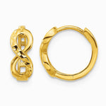 10K Yellow Gold Polished and Diamond-cut Infinity Huggie Hoop Earrings - Product Photo