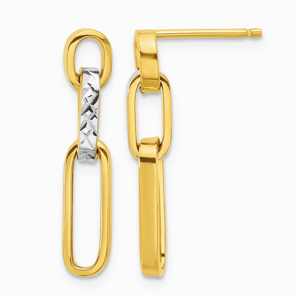 10K Yellow with RH with RH Polished and Diamond-Cut Link Dangle Post Earrings