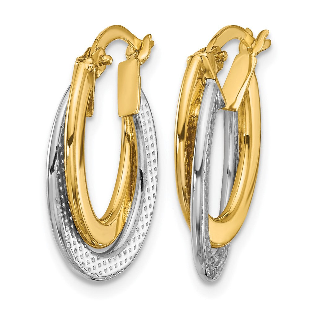 Leslie's 10K with Rhodium Polished and Textured Fancy Hoop Earrings - Product Photo