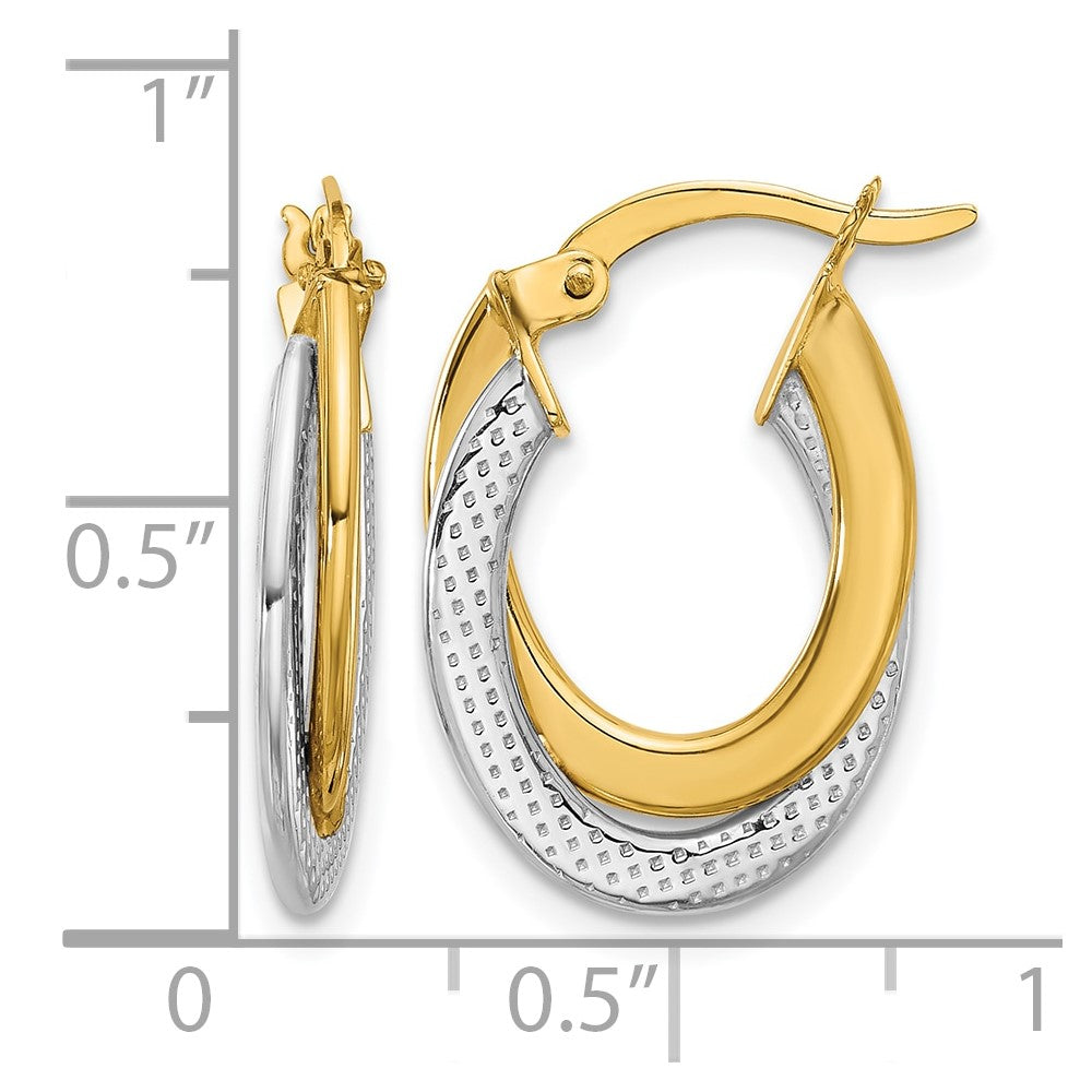 Leslie's 10K with Rhodium Polished and Textured Fancy Hoop Earrings - Product Photo