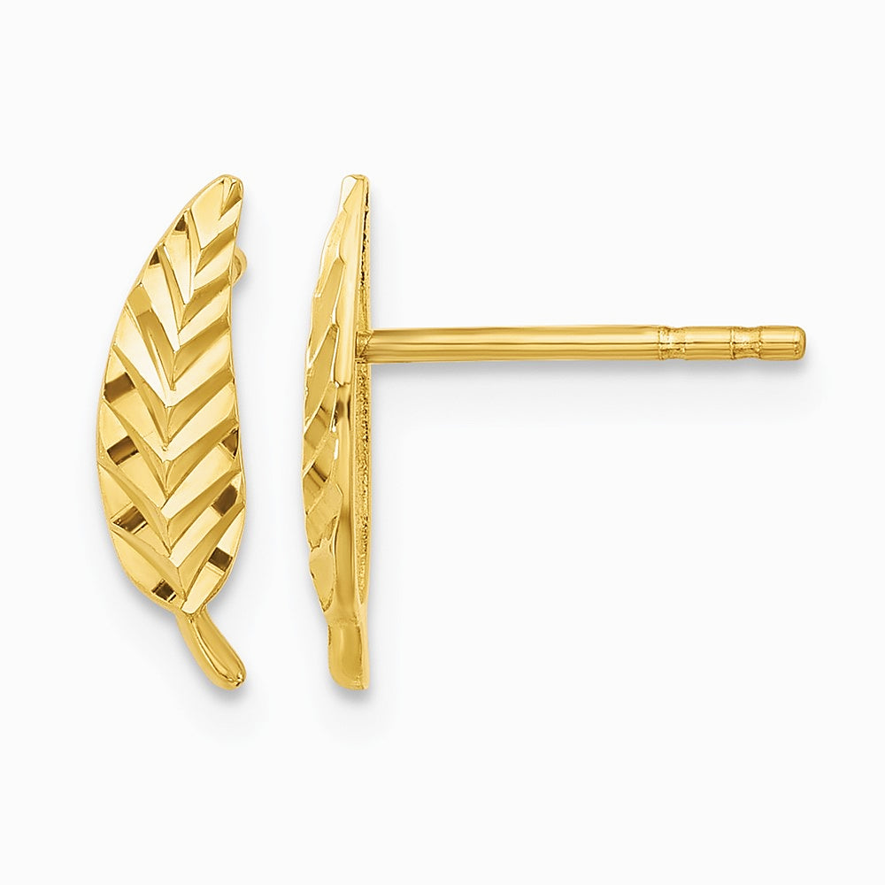 10K Yellow Gold Polished and Diamond-cut Leaf Post Earrings - Product Photo
