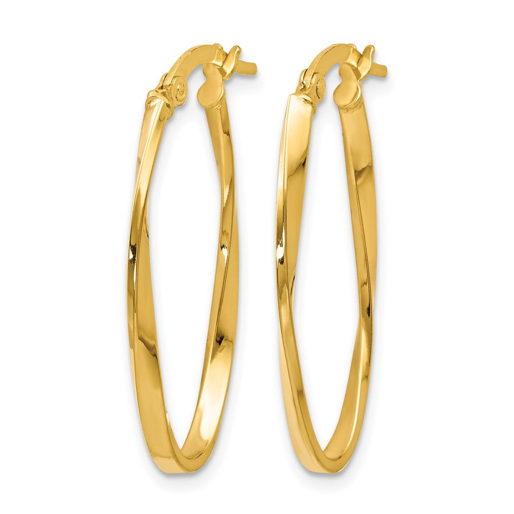 10K Yellow Gold Twisted Oval Hoop Earrings - Product Photo