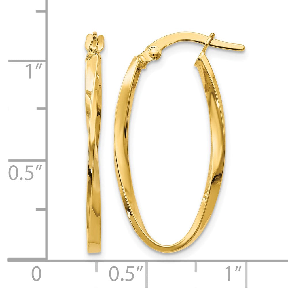 10K Yellow Gold Twisted Oval Hoop Earrings - Product Photo