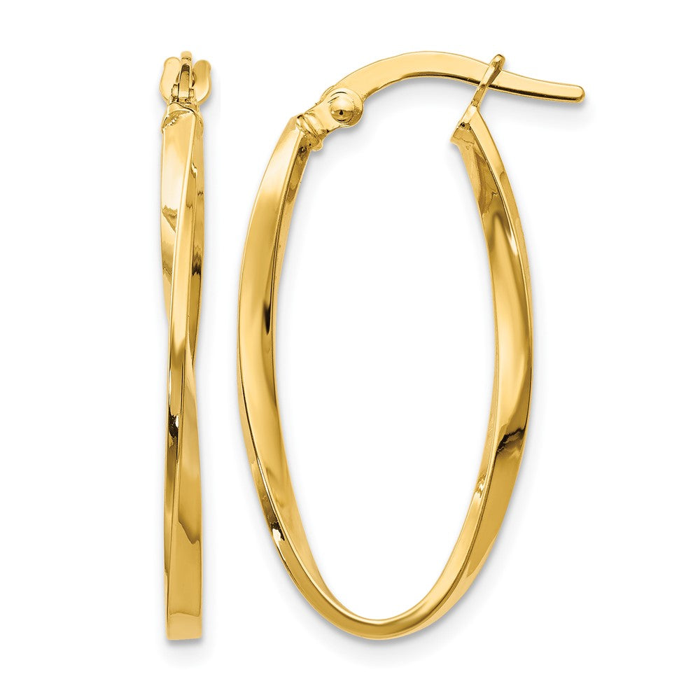 10K Yellow Gold Twisted Oval Hoop Earrings - Product Photo