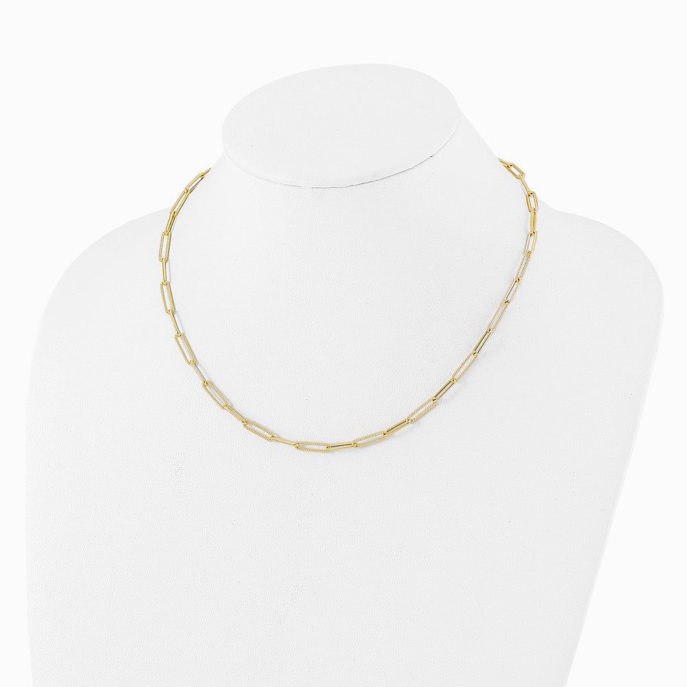 10K Yellow Gold Polished and Textured Paperclip Link Necklace - Product Photo