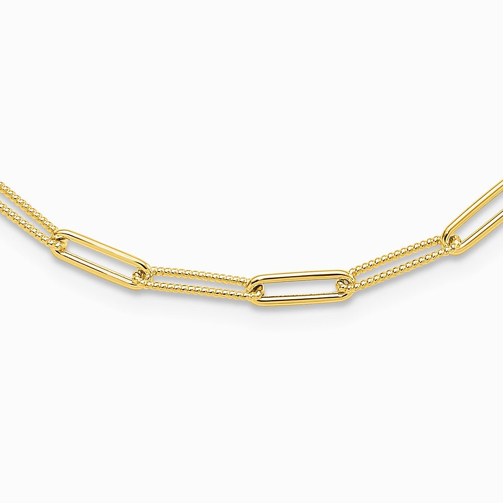 10K Yellow Gold Polished and Textured Paperclip Link Necklace - Product Photo