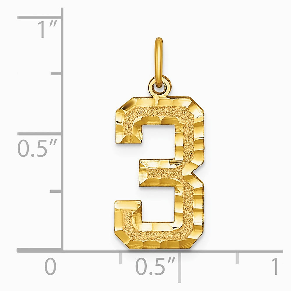 10K / 14K Yellow Gold 10ky Casted Large Diamond Cut Number 3 Charm - Product Photo
