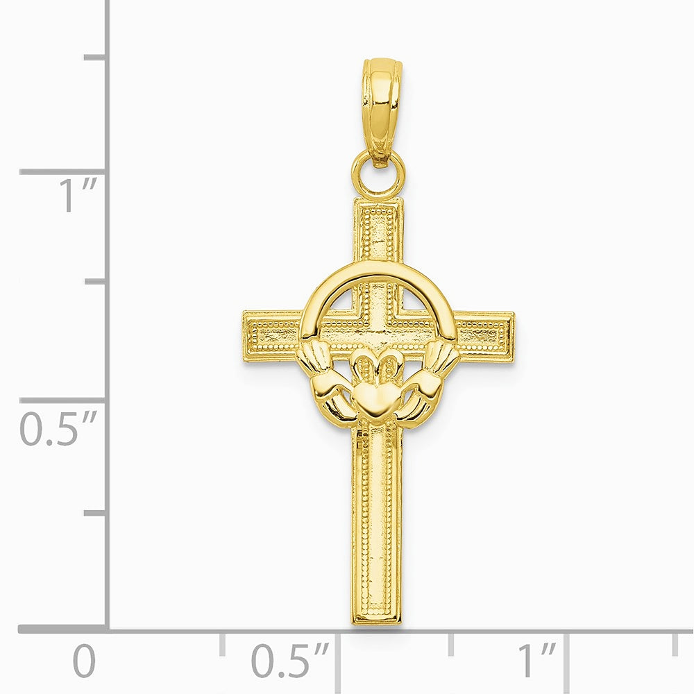 10K / 14K Yellow Gold Polished Claddagh Cross Pendant - Product Photo