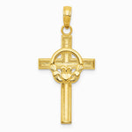 10K / 14K Yellow Gold Polished Claddagh Cross Pendant - Product Photo