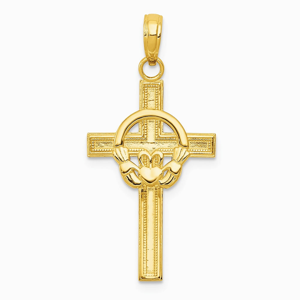 10K / 14K Yellow Gold Polished Claddagh Cross Pendant