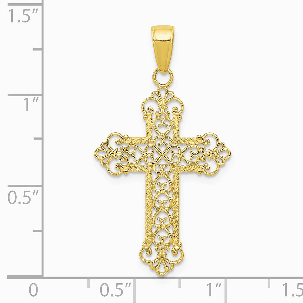 10K / 14K Yellow Gold Fleur De Lis Cross Charm - Product Photo