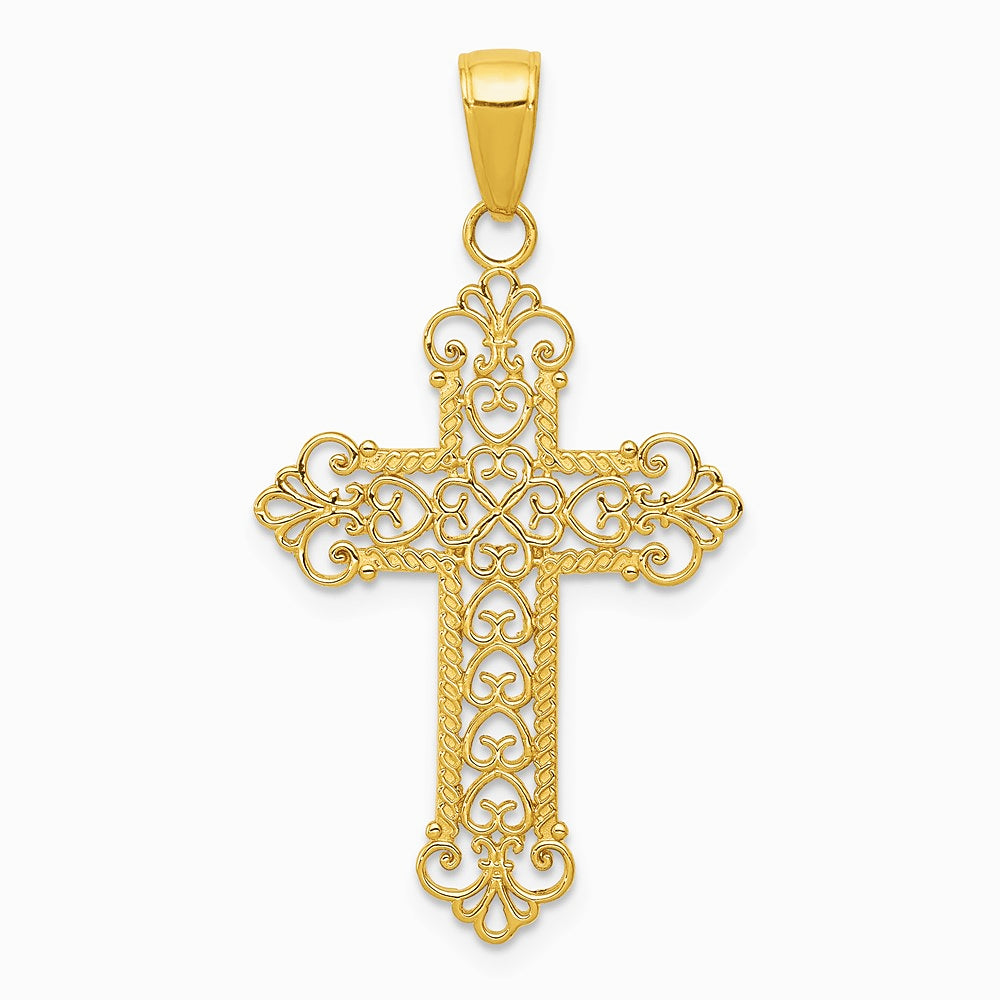 10K / 14K Yellow Gold Fleur De Lis Cross Charm