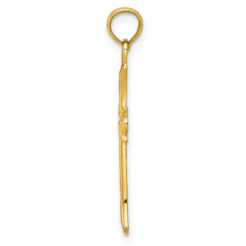 10K / 14K Yellow Gold Fleur De Lis Cross Pendant - Product Photo