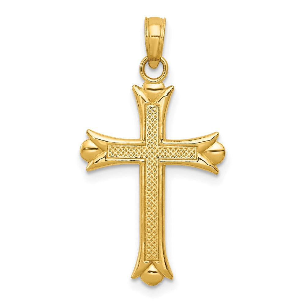 10K / 14K Yellow Gold Fleur De Lis Cross Pendant - Product Photo