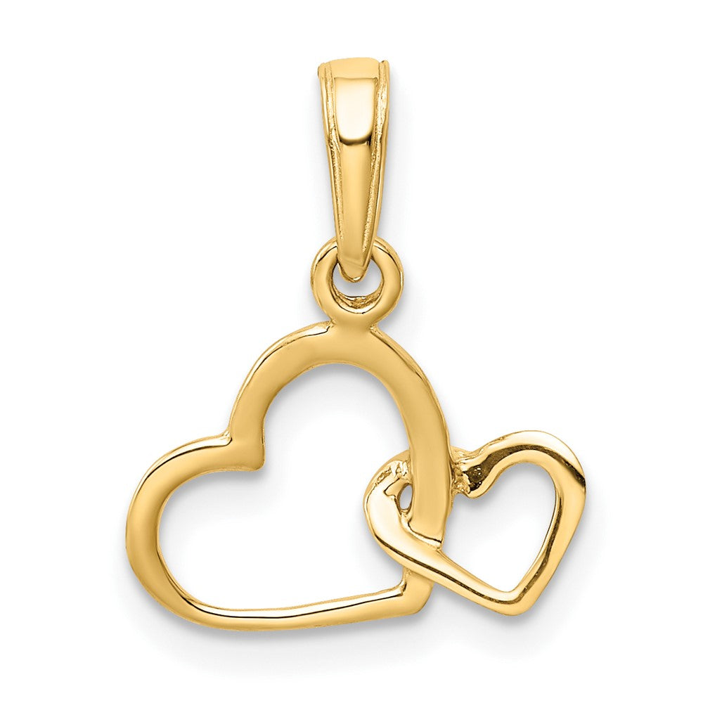 10K / 14K Yellow Gold Polished Intertwined Double Heart Pendant - Product Photo