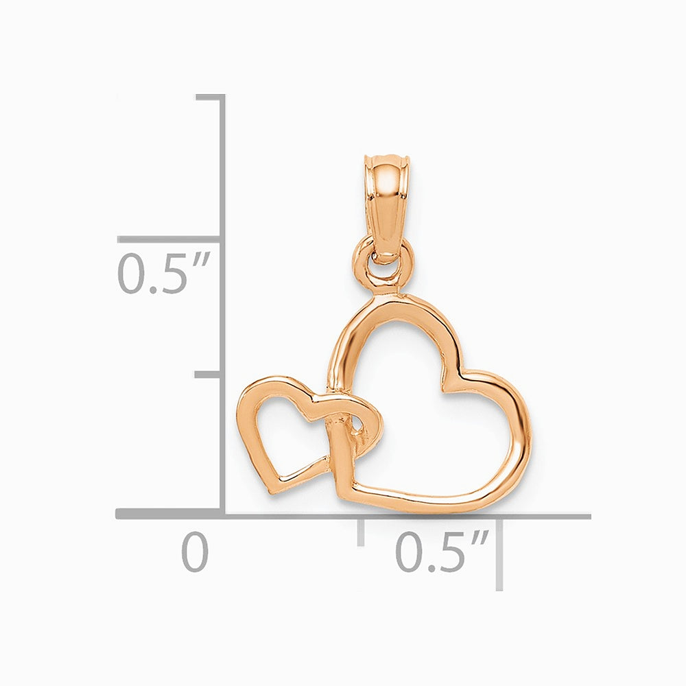 10K / 14K Rose Gold Polished Intertwined Double Heart Pendant - Product Photo
