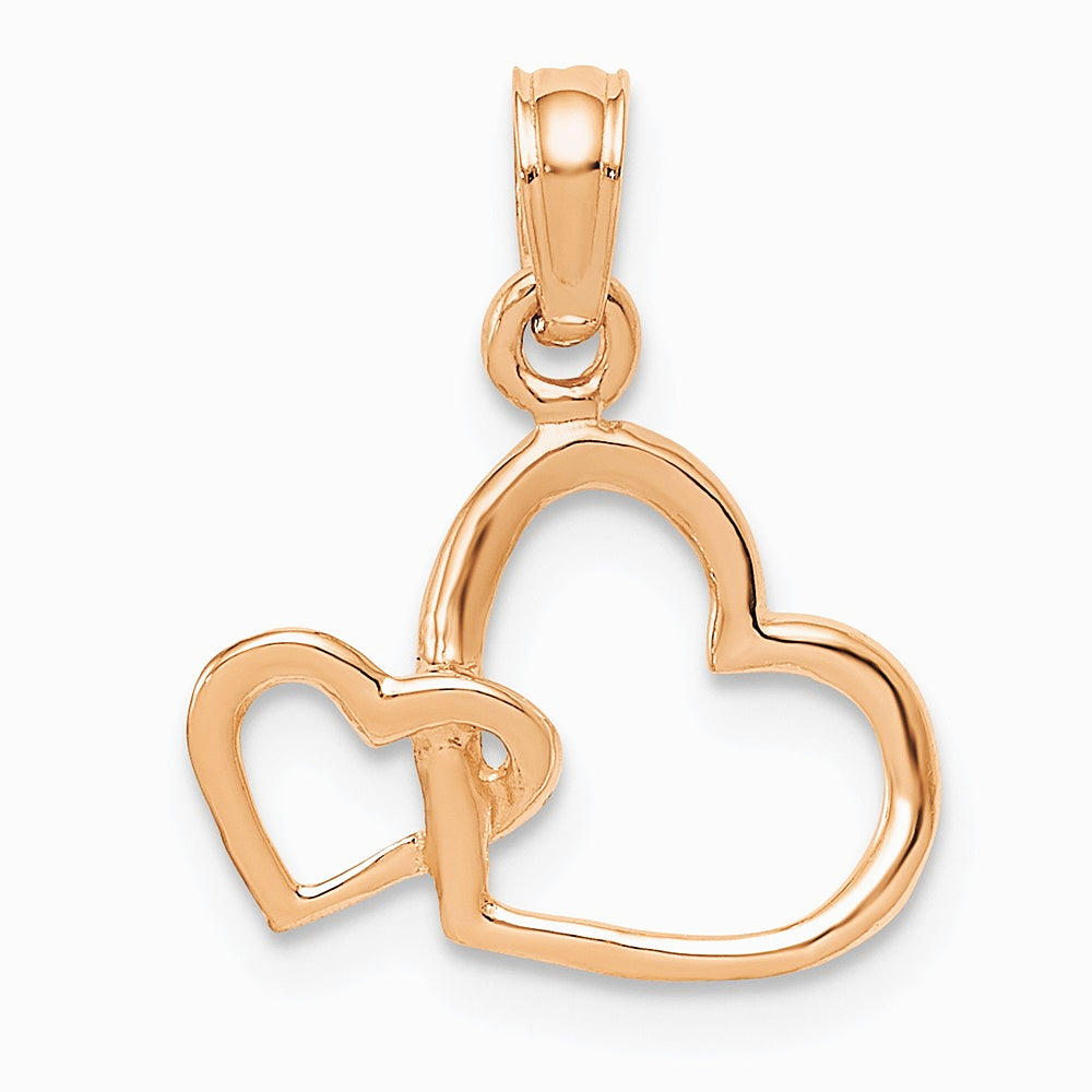 10K / 14K Rose Gold Polished Intertwined Double Heart Pendant