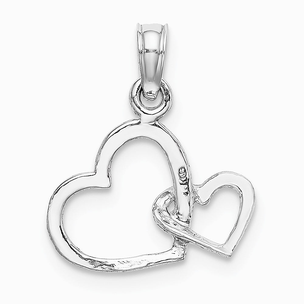 10K / 14K White Gold Polished Intertwined Double Heart Pendant - Product Photo