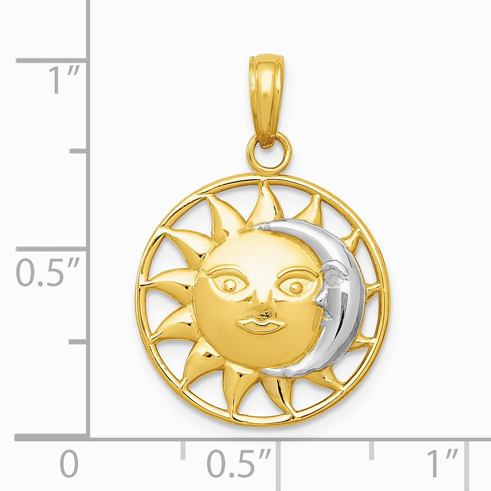10K / 14K Yellow with Rhodium W/Rhodium Sun and Moon Pendant - Product Photo