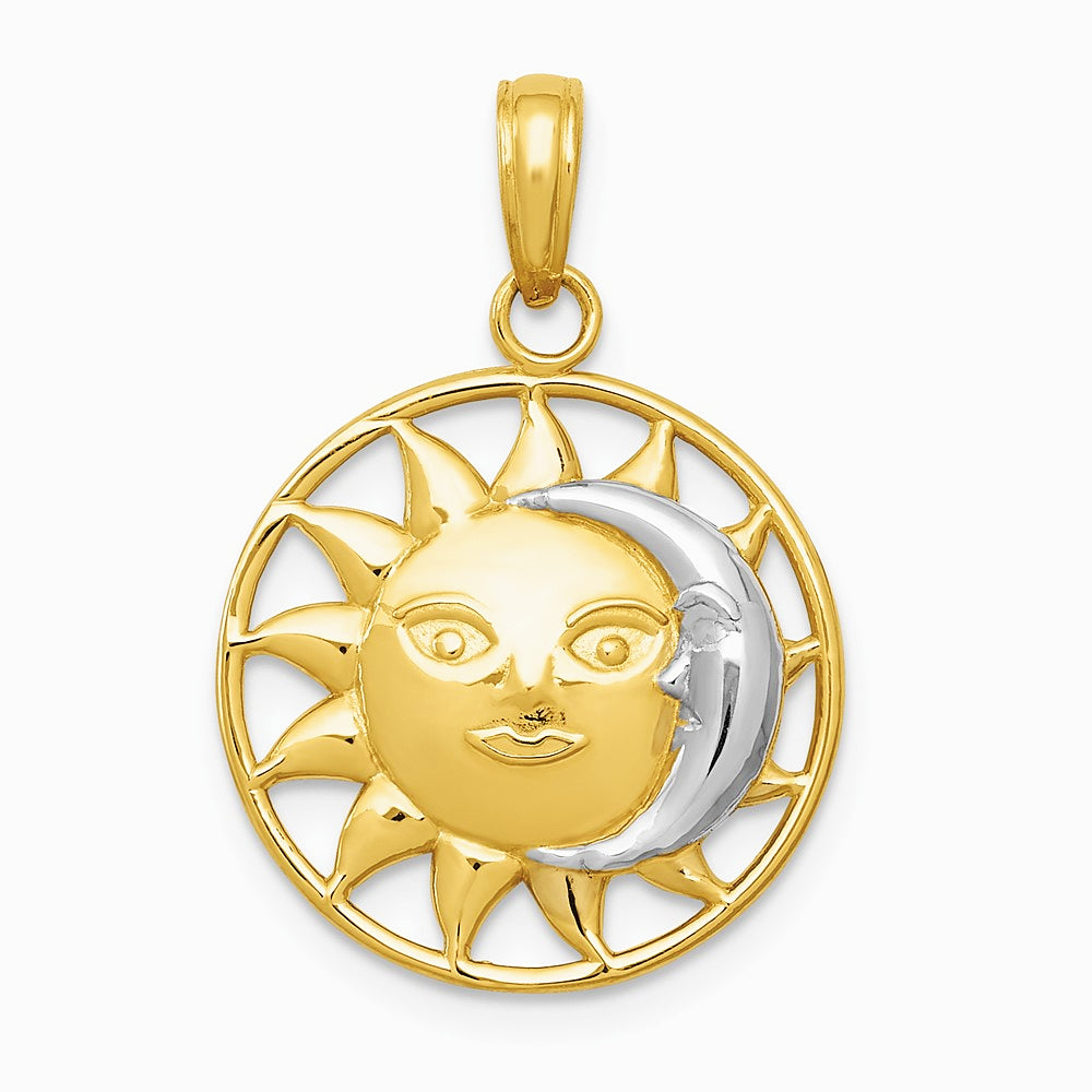 10K / 14K Yellow with Rhodium W/Rhodium Sun and Moon Pendant - Product Photo