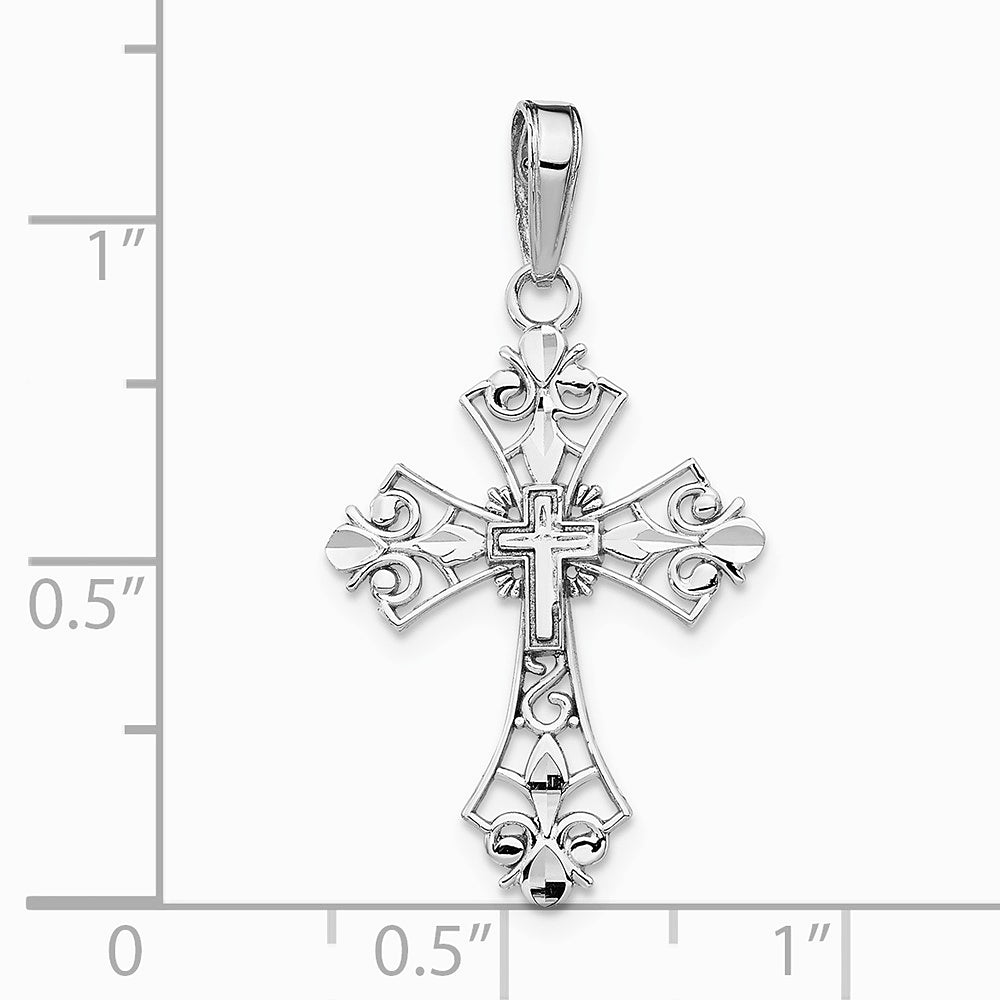 10K / 14K White Gold Filigree Cross Charm - Product Photo