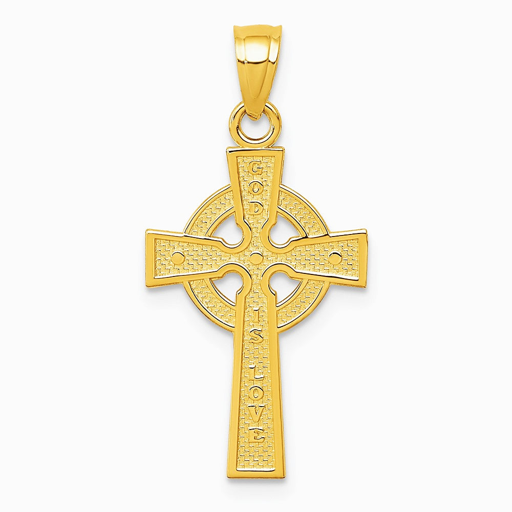 10K Yellow Gold Reversible GOD IS LOVE Celtic Cross Pendant - Product Photo