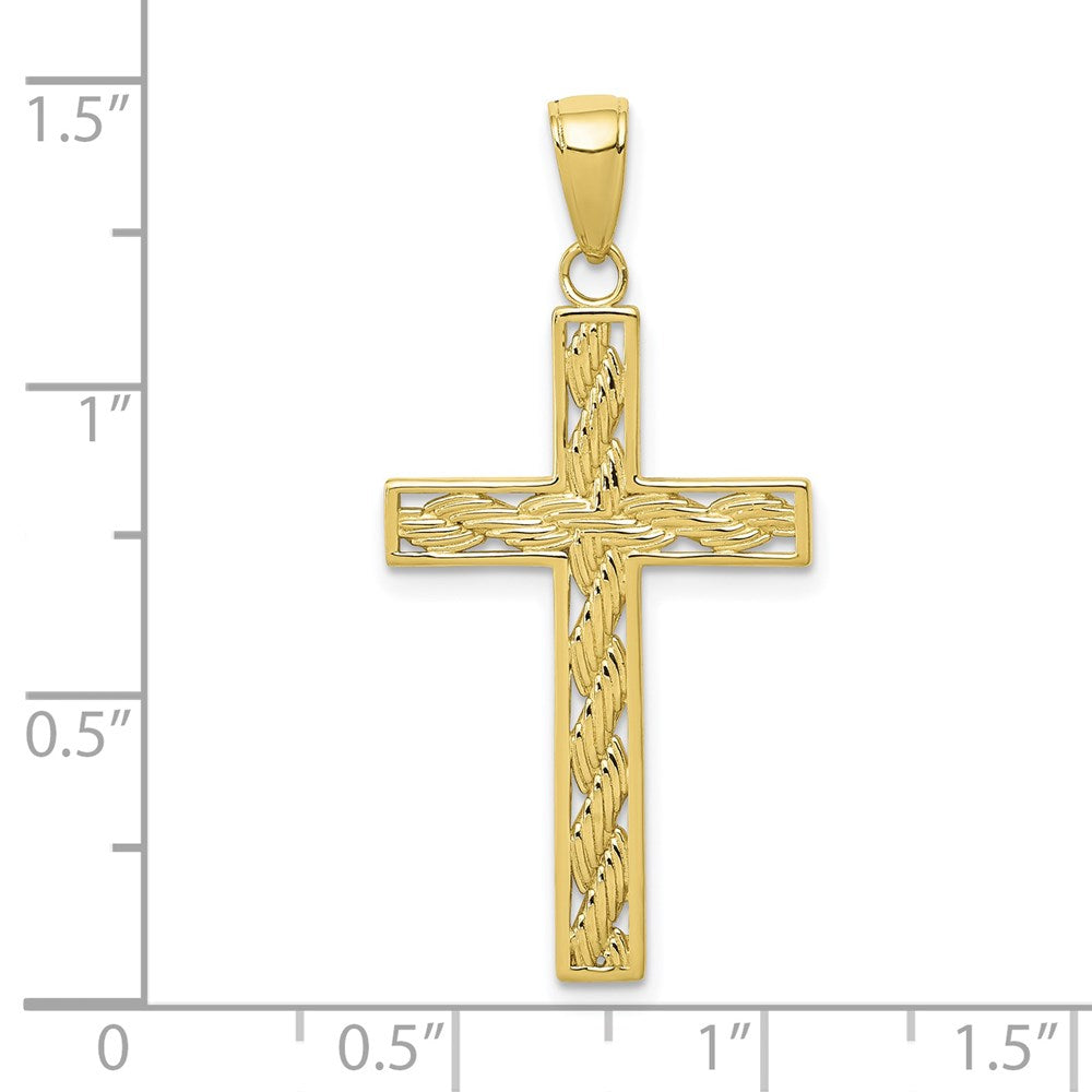 10K / 14K Yellow Gold Rope Cross Pendant - Product Photo