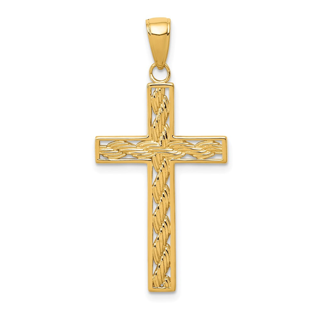 10K / 14K Yellow Gold Rope Cross Pendant - Product Photo