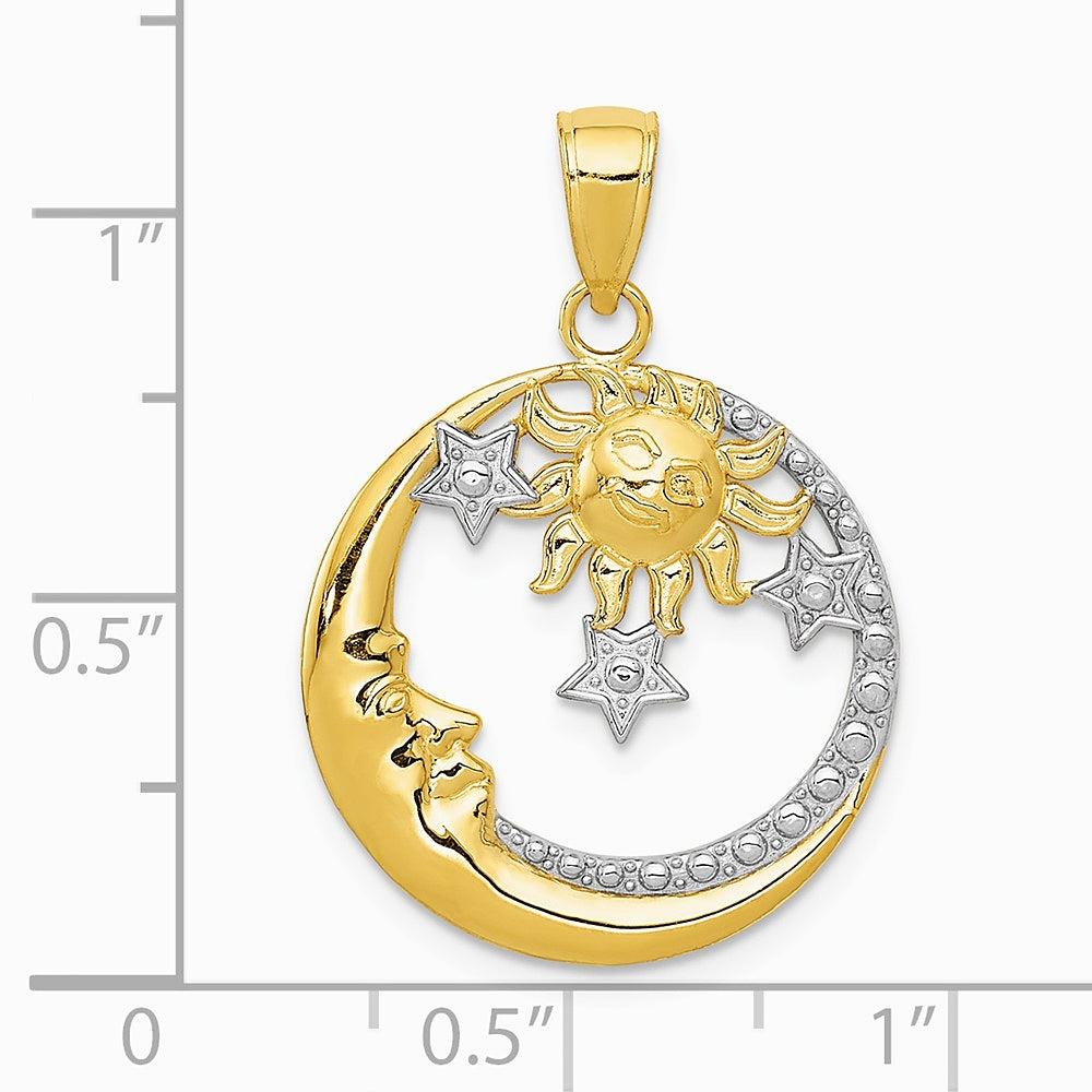 10K / 14K Yellow with RH and RH Diamond-Cut Moon, Stars, and Sun Pendant - Product Photo