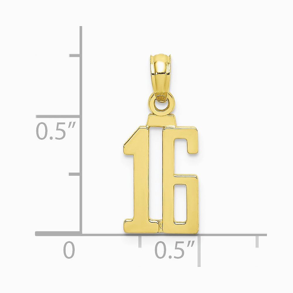 10K / 14K Yellow Gold Number 16 Pendant - Product Photo