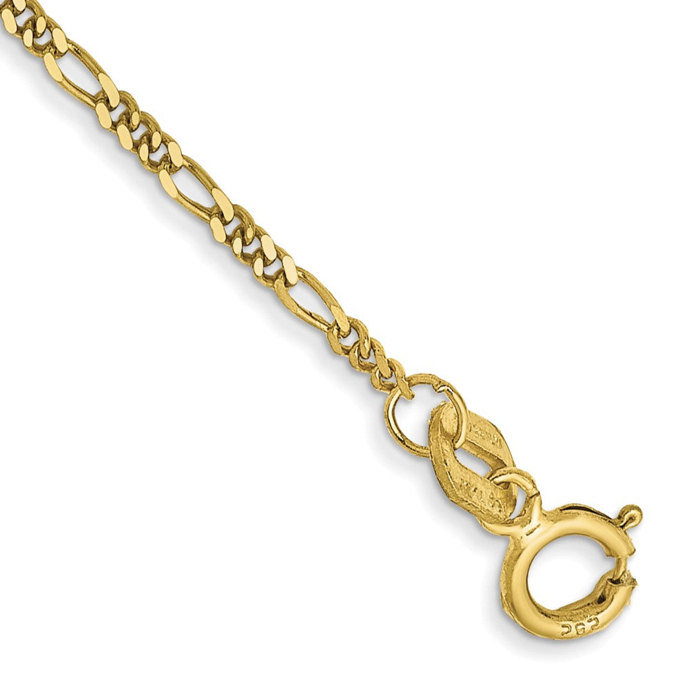10K Yellow Gold 1.25mm Flat Figaro Pendant Chain Bracelet 6"-10"