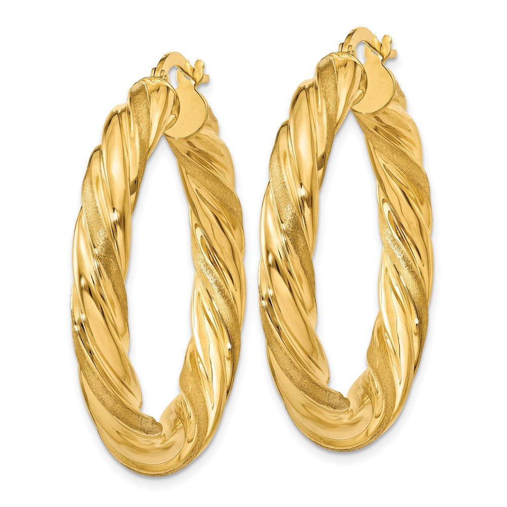 10k 5mm Satin & Polished Twisted Hoop Earrings - Product Photo