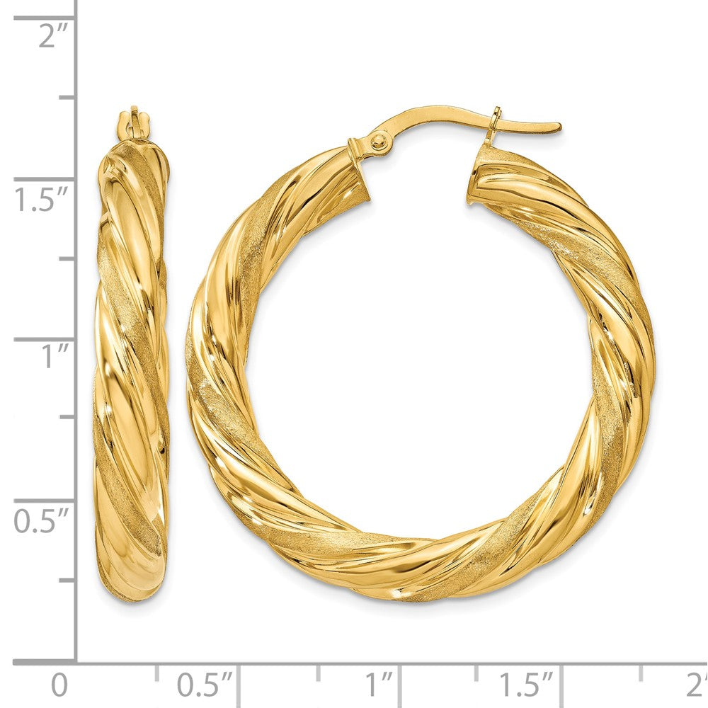 10k 5mm Satin & Polished Twisted Hoop Earrings - Product Photo