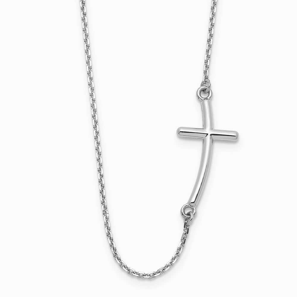 10K White Gold Large Sideways Curved Cross Necklace