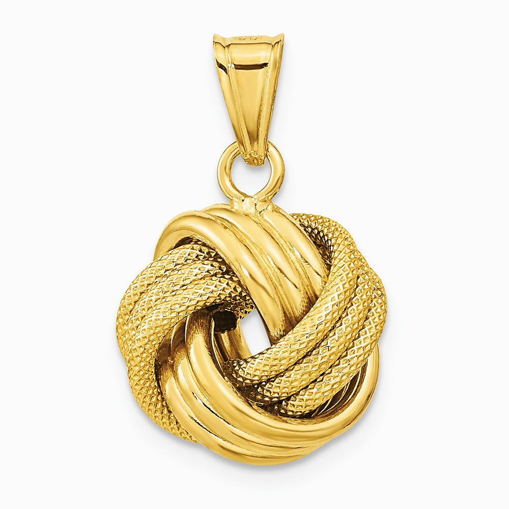 10K / 14K Yellow Gold Polished Textured Love Knot Pendant - Product Photo
