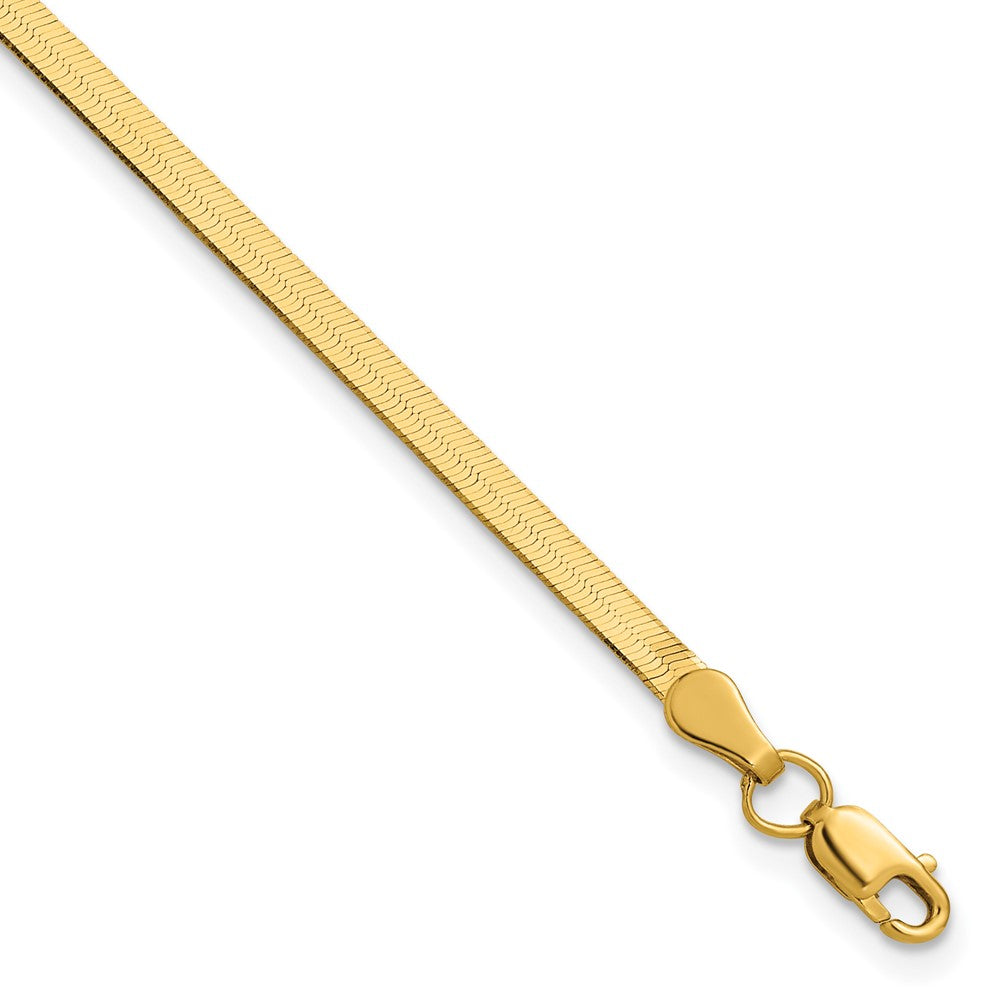 10K Yellow Gold 2.5mm Silky Herringbone Chain Bracelet 7"-9"