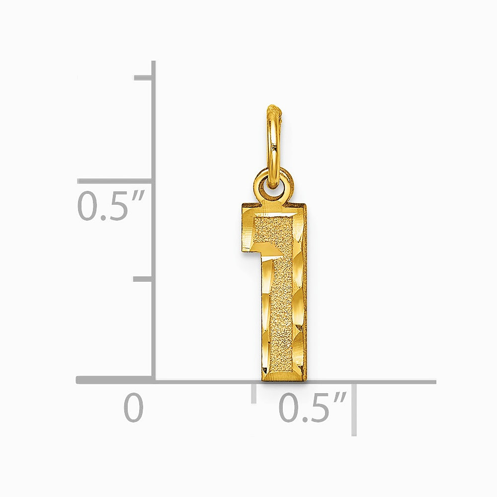 10K / 14K Yellow Gold 10ky Casted Small Diamond-cut Number 1 Charm - Product Photo