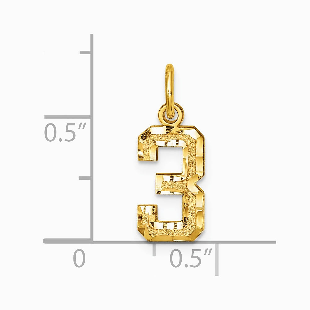 10K / 14K Yellow Gold 10ky Casted Small Diamond-cut Number 3 Charm - Product Photo