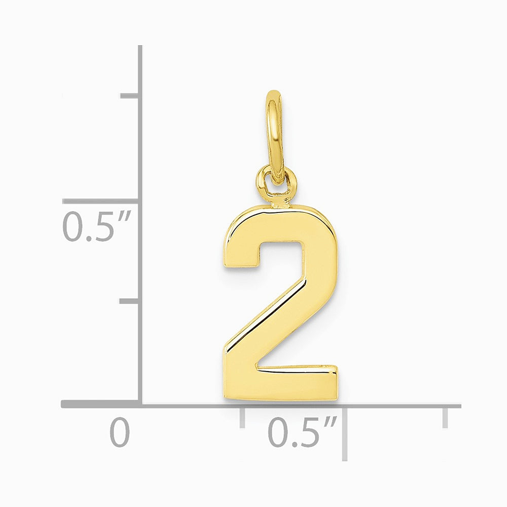 10K / 14K Yellow Gold Small Polished Number 2 Charm - Product Photo