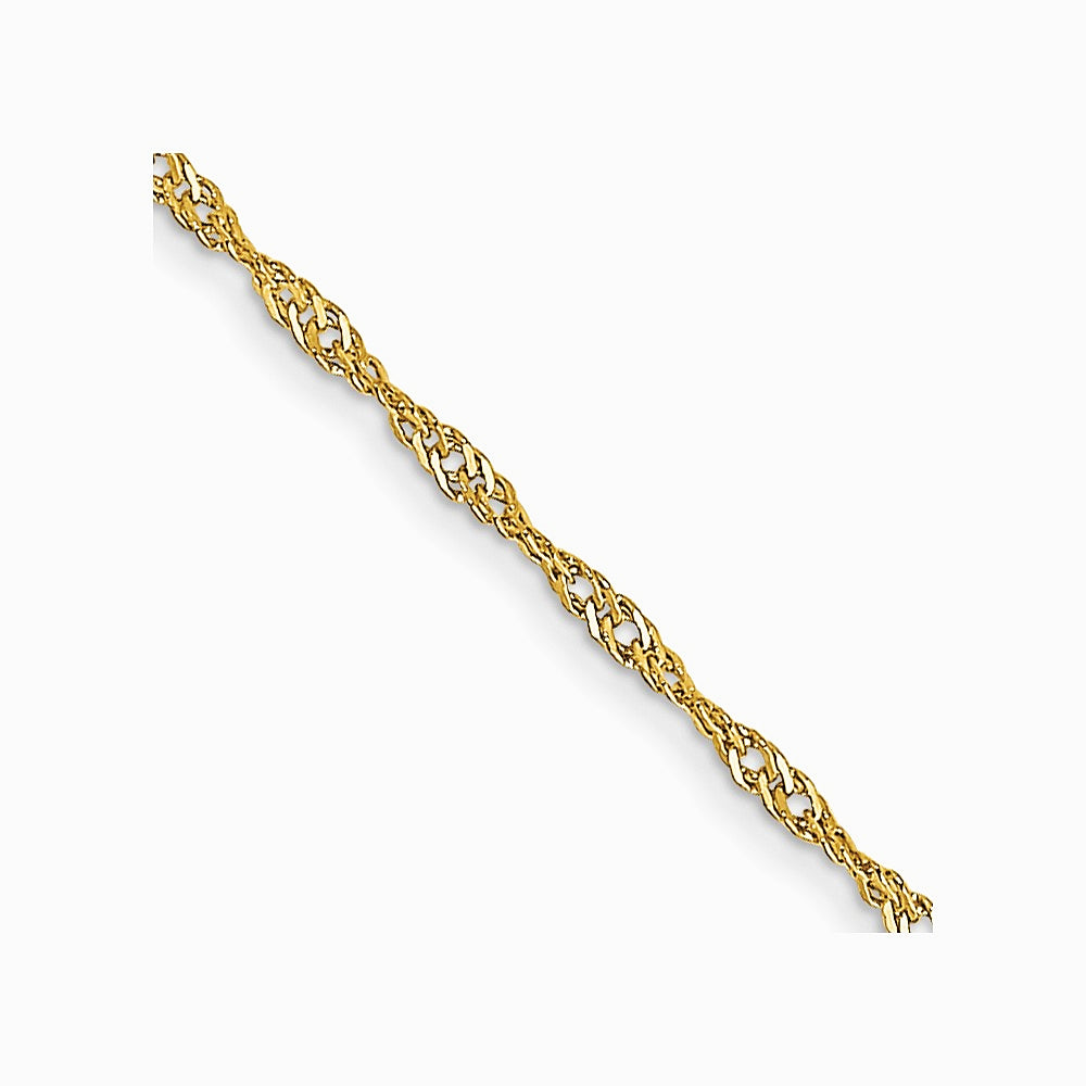 14K Yellow Gold 1mm Carded Singapore Chain Necklace 16"-24"
