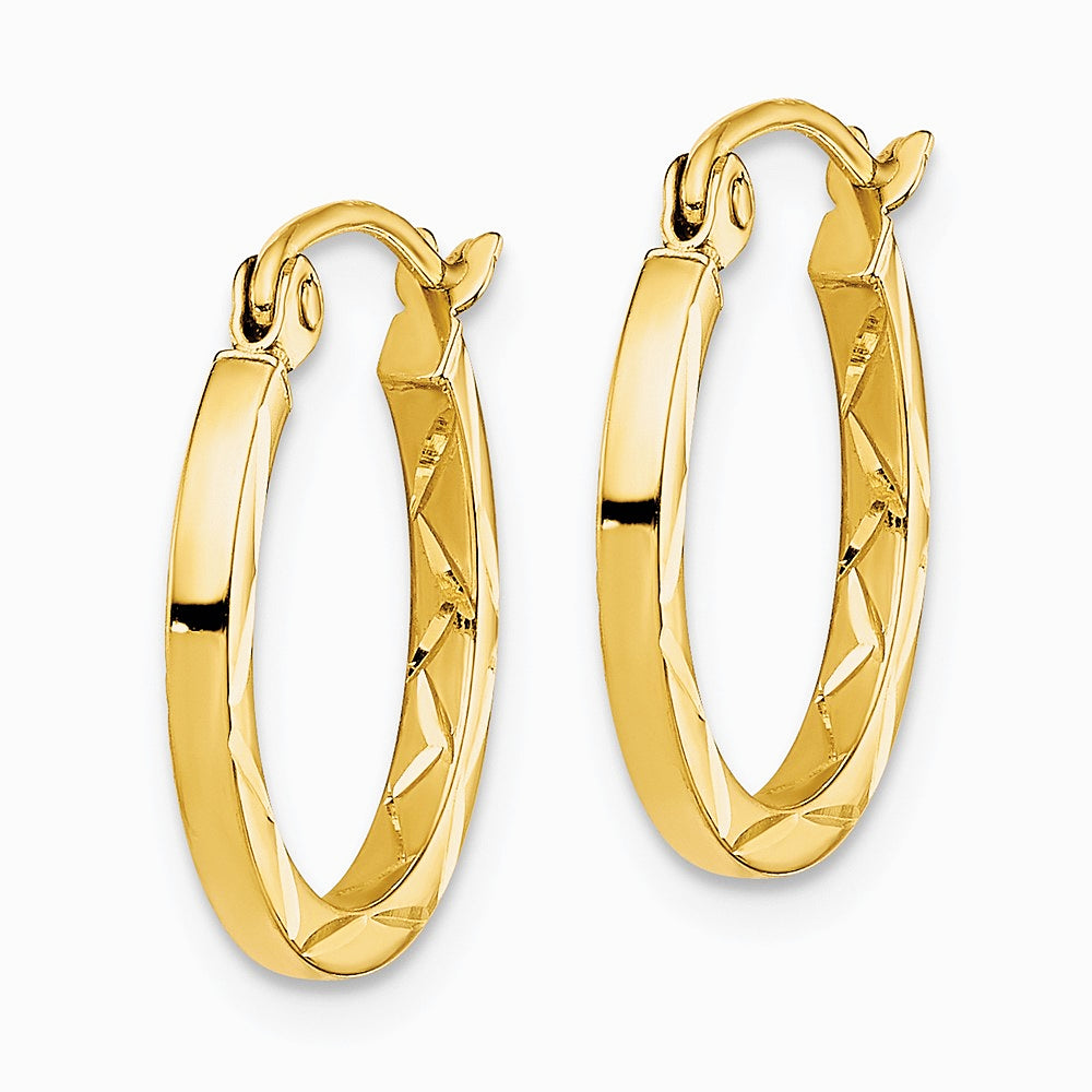 10K Yellow Gold 1.5x15mm Diamond Cut Hoop Earrings - Product Photo