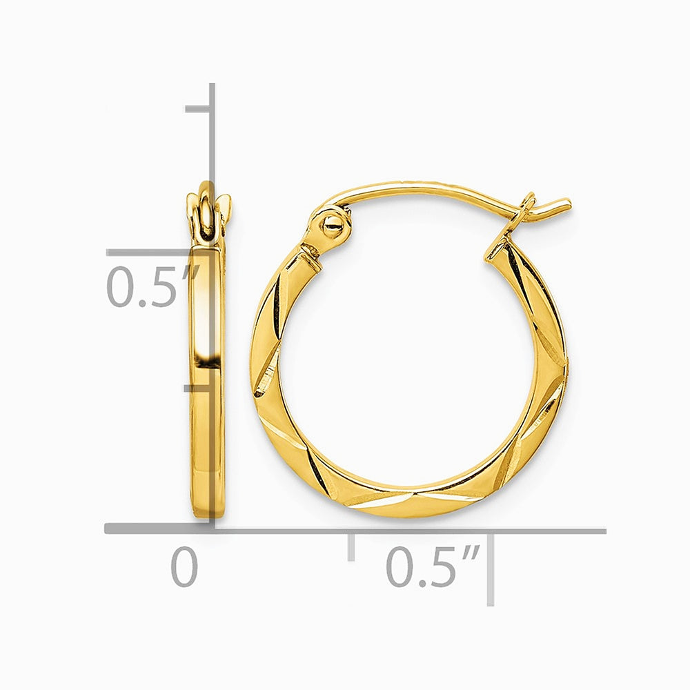 10K Yellow Gold 1.5x15mm Diamond Cut Hoop Earrings - Product Photo
