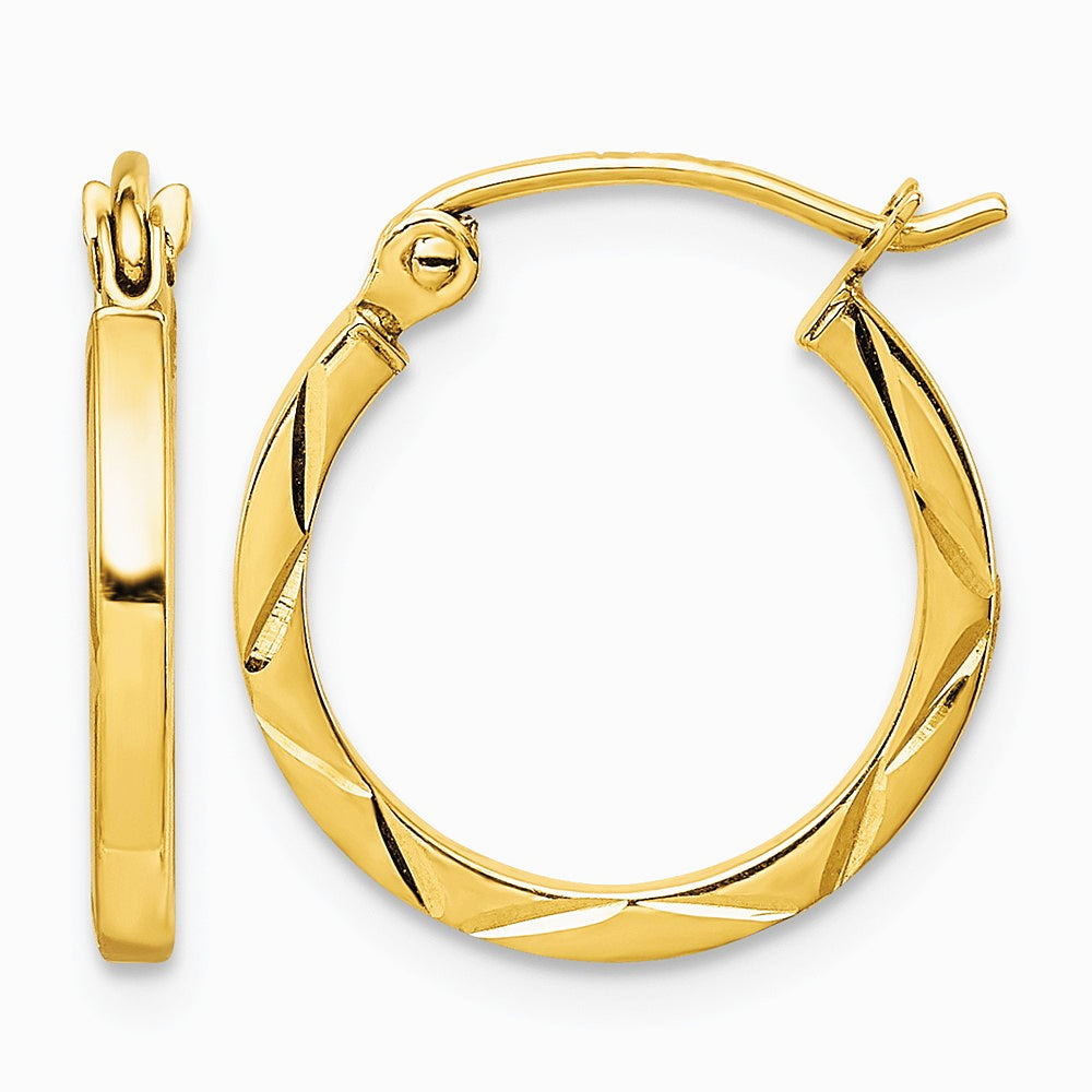 10K Yellow Gold 1.5x15mm Diamond Cut Hoop Earrings - Product Photo