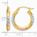 10K Yellow with Rhodium White & Rose Rhodium Diamond-Cut 3x20 mm Hoop Earrings - Product Photo