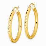 10K Yellow Gold Diamond Cut 3x30mm Hollow Tube Hoop Earrings - Product Photo