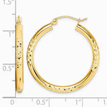 10K Yellow Gold Diamond Cut 3x30mm Hollow Tube Hoop Earrings - Product Photo