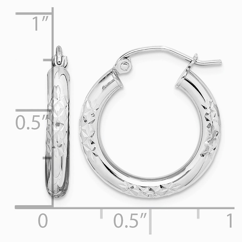 10K White Gold Diamond Cut 3mm Hoop Earrings - Product Photo