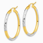 10K Yellow with Rhodium & Rhodium Diamond Cut 3mm Hoop Earrings - Product Photo